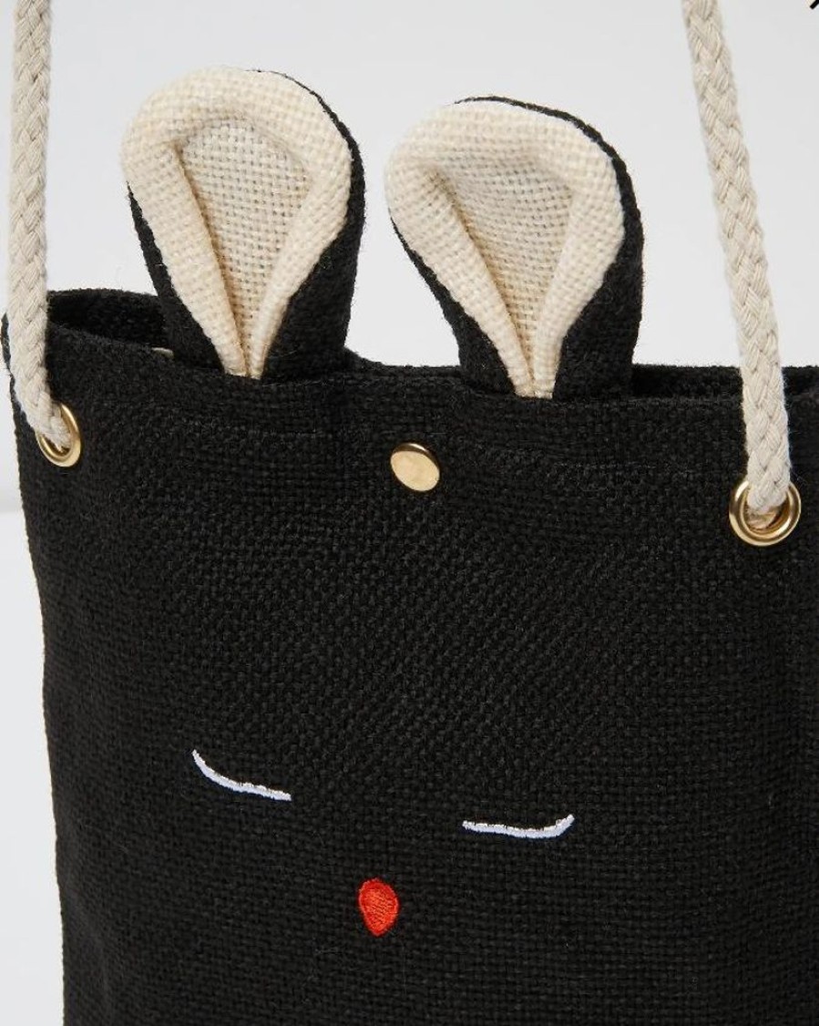 Kids Izoa Bags | Izoa Woven Bunny Pouch Bag Black