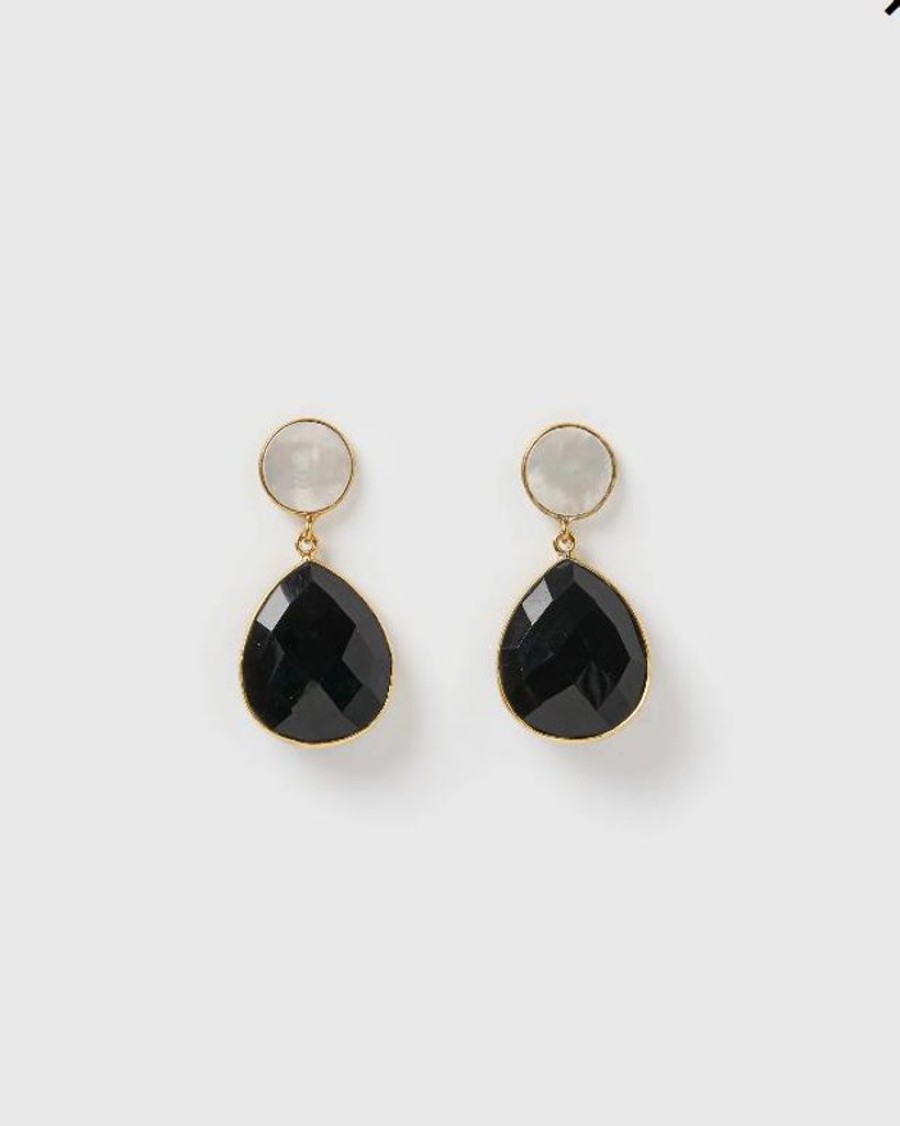 Jewellery Izoa Earrings | Izoa Gala Earrings Black Onyx Pearl Gold