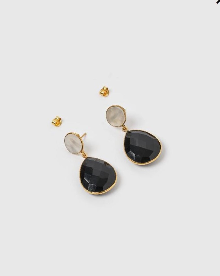 Jewellery Izoa Earrings | Izoa Gala Earrings Black Onyx Pearl Gold