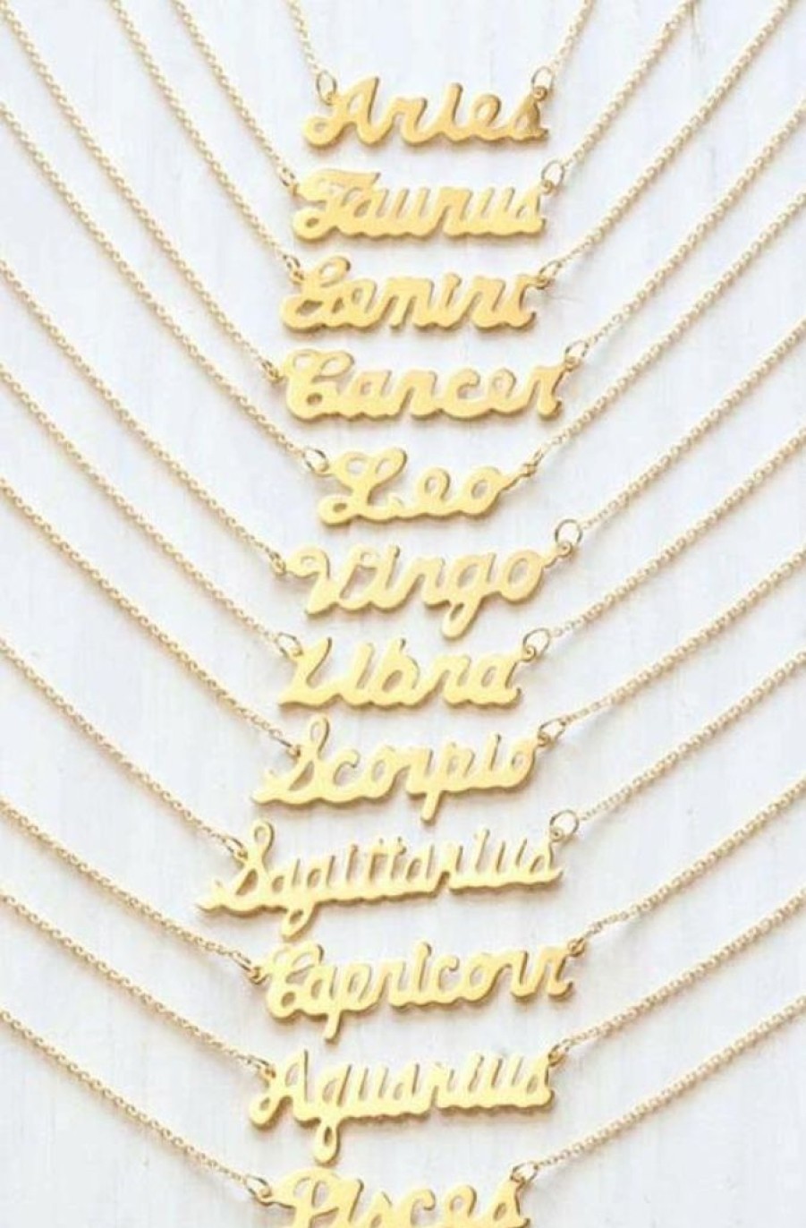 Jewellery Amano Studio Necklaces | Amano Studio Zodiac Sign Gold Calligraphy Script Necklace