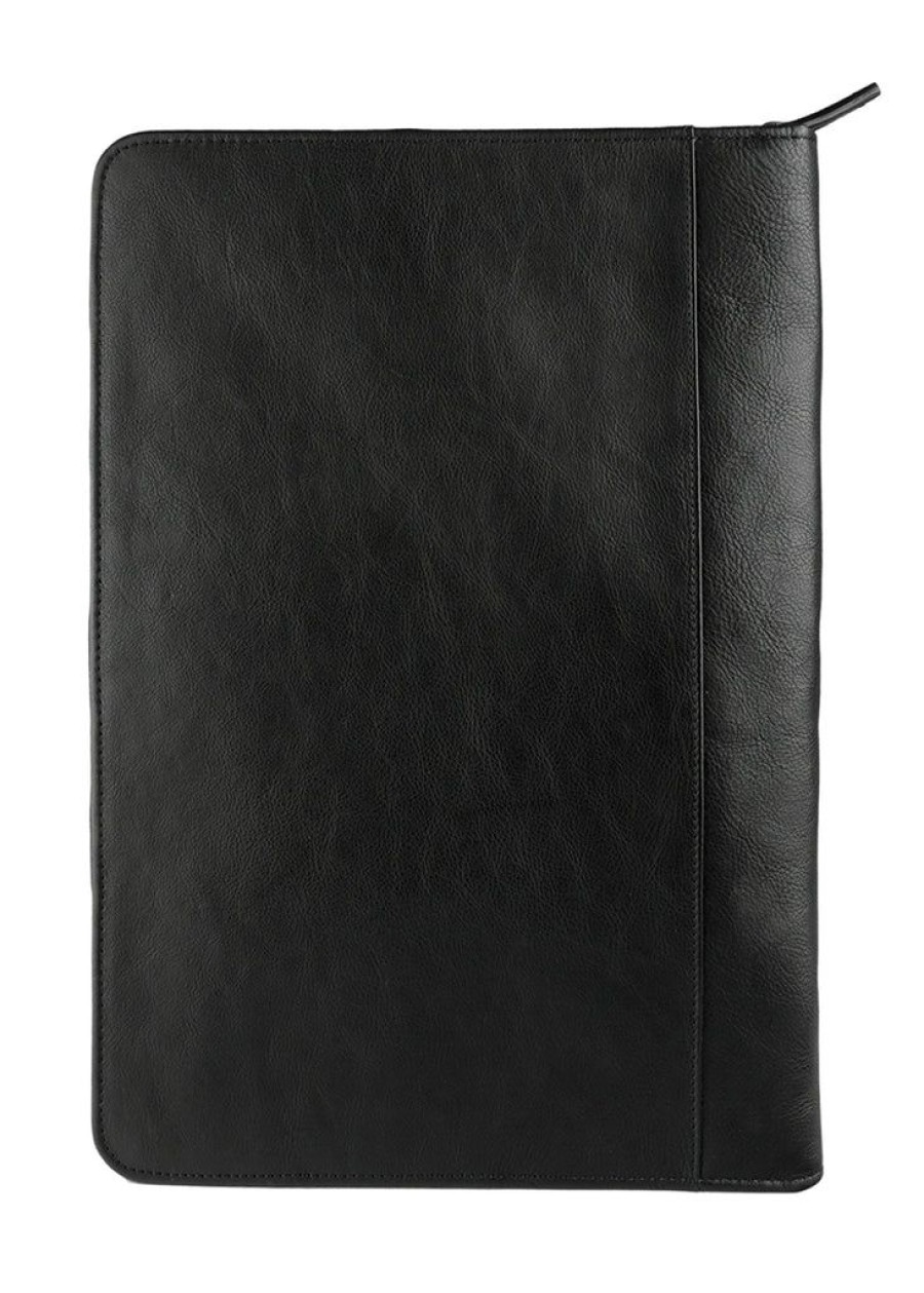 Women Hidesign Tech Accessories | Hidesign Img Ipad Leather Portfolio/Padfolio With Handmade Paper Notebook Black