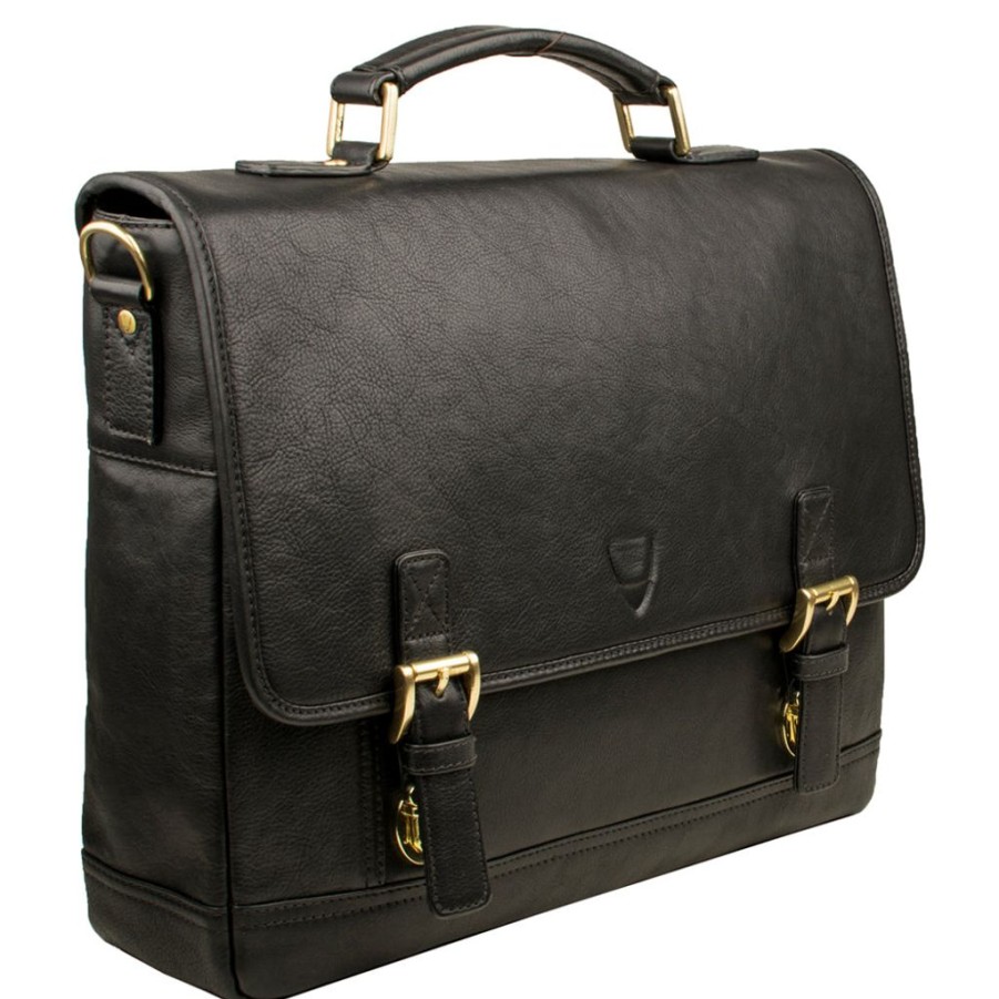 Men Hidesign Briefcases | Hidesign Hunter 15" Laptop Compatible Leather Briefcase Black