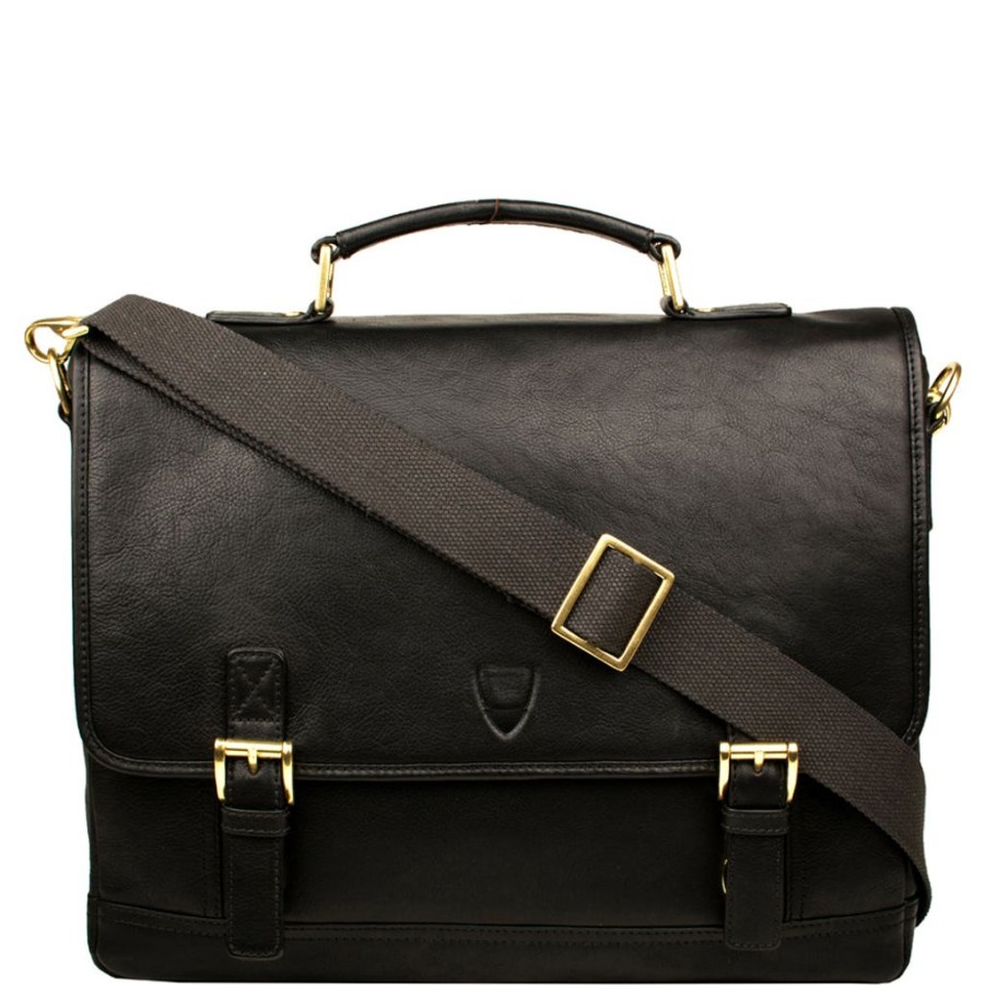 Men Hidesign Briefcases | Hidesign Hunter 15" Laptop Compatible Leather Briefcase Black