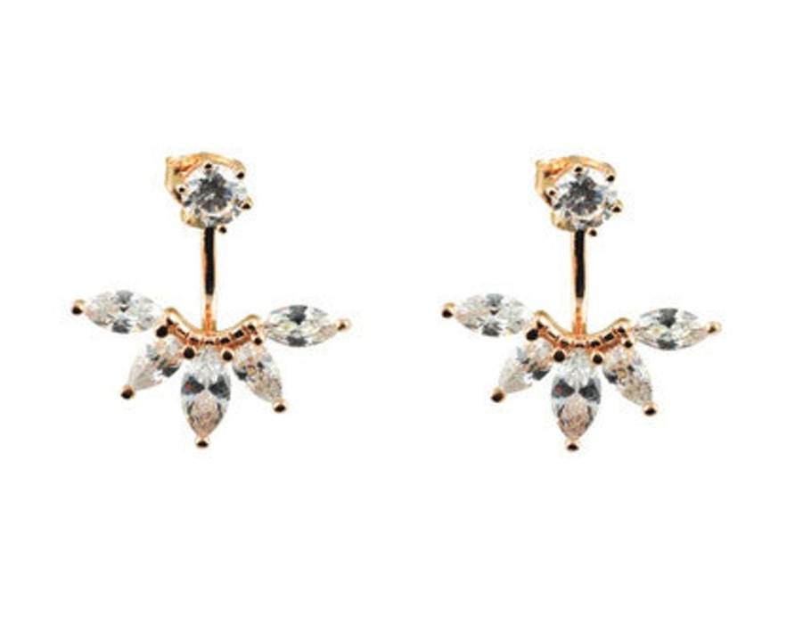 Jewellery Ichu Earrings | Ichu Ear Jacket Cubic Zirconia Rose Gold Stud Earrings