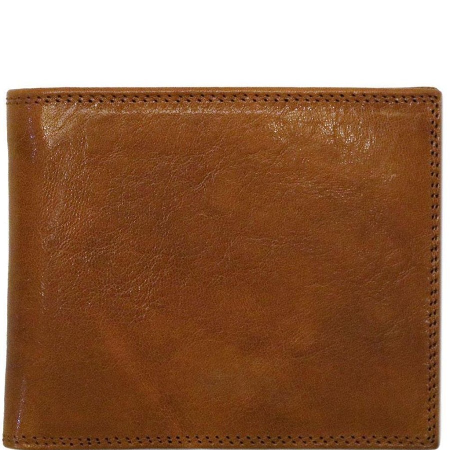 Wallets Floto Leather Bifold & Trifold Wallets | Floto Leather Roma I.D. Wallet Olive (Honey) Brown