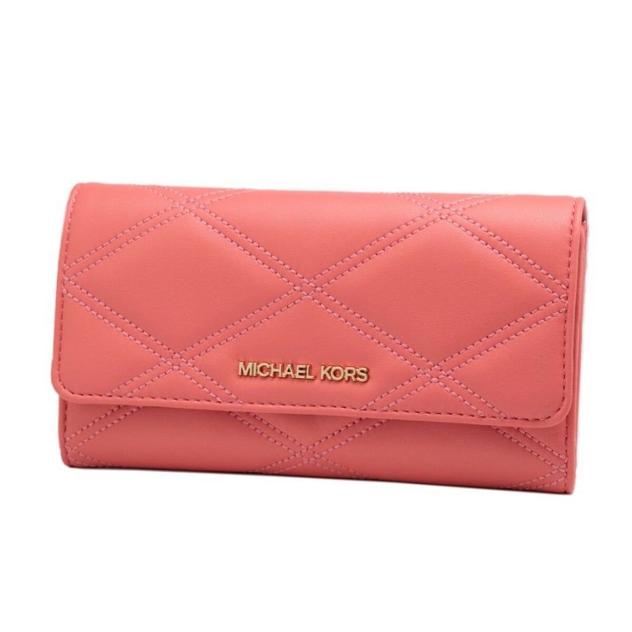 Wallets Michael Kors Snap Closure Wallets | Michael Kors 35S2Gtvf3U-Grapefruit Pink Leather Leather Wallet