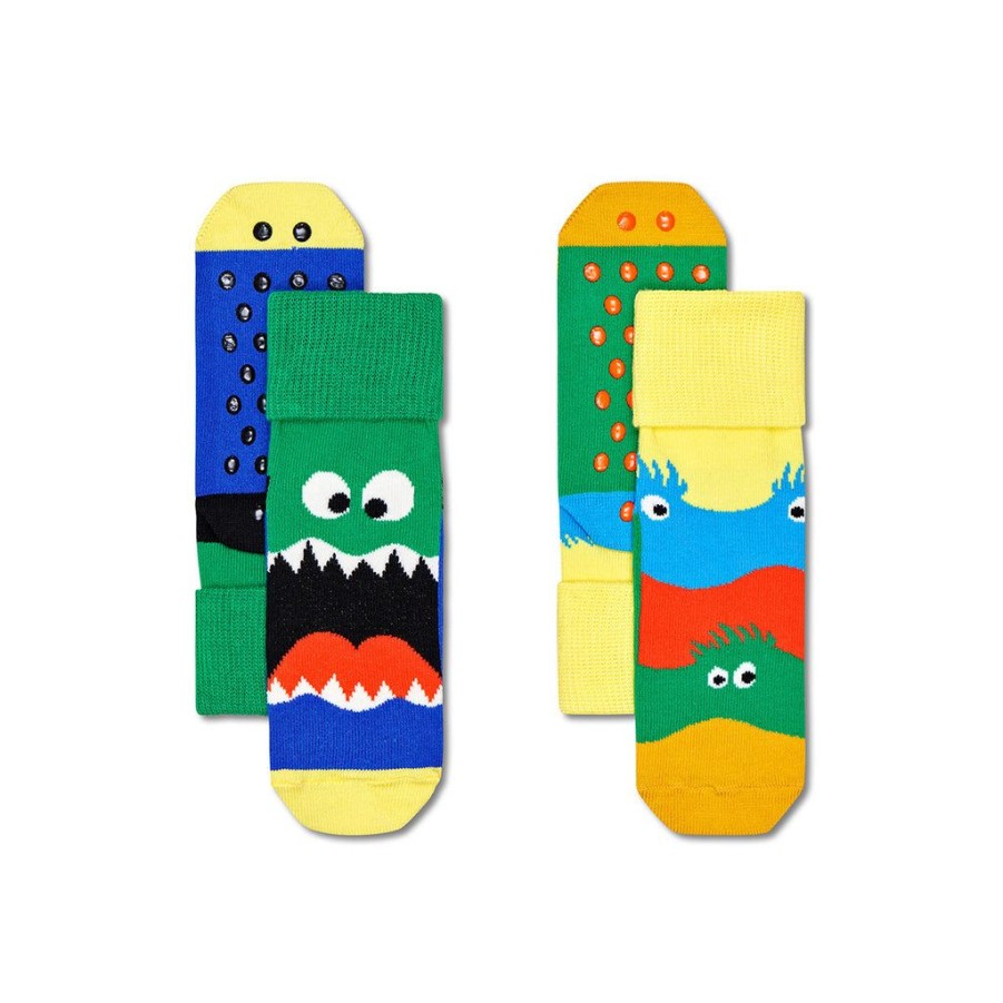 Kids Happy Socks Shoes & Socks | Happy Socks Kids Anti Slip Monsters (0200) 2-Pack 2-3Y