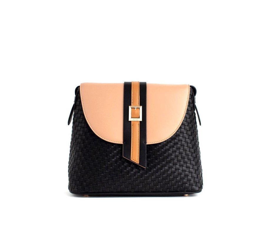 Handbags GUNAS NEW YORK | Gunas New York Kate Black Vegan Basket Weave Crossbody Shoulder Bag