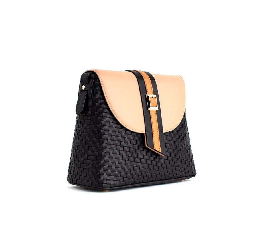 Handbags GUNAS NEW YORK | Gunas New York Kate Black Vegan Basket Weave Crossbody Shoulder Bag