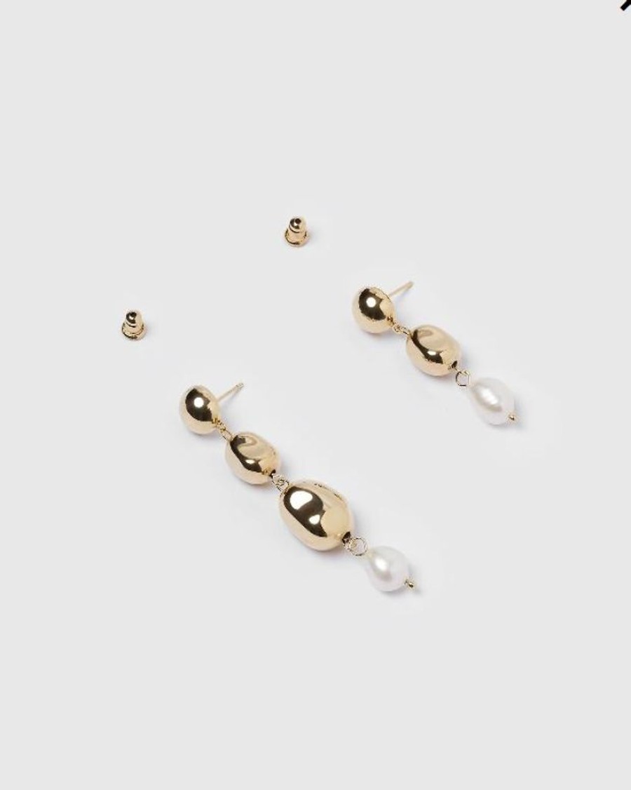 Jewellery Izoa Earrings | Izoa Judy Earrings Gold Pearl