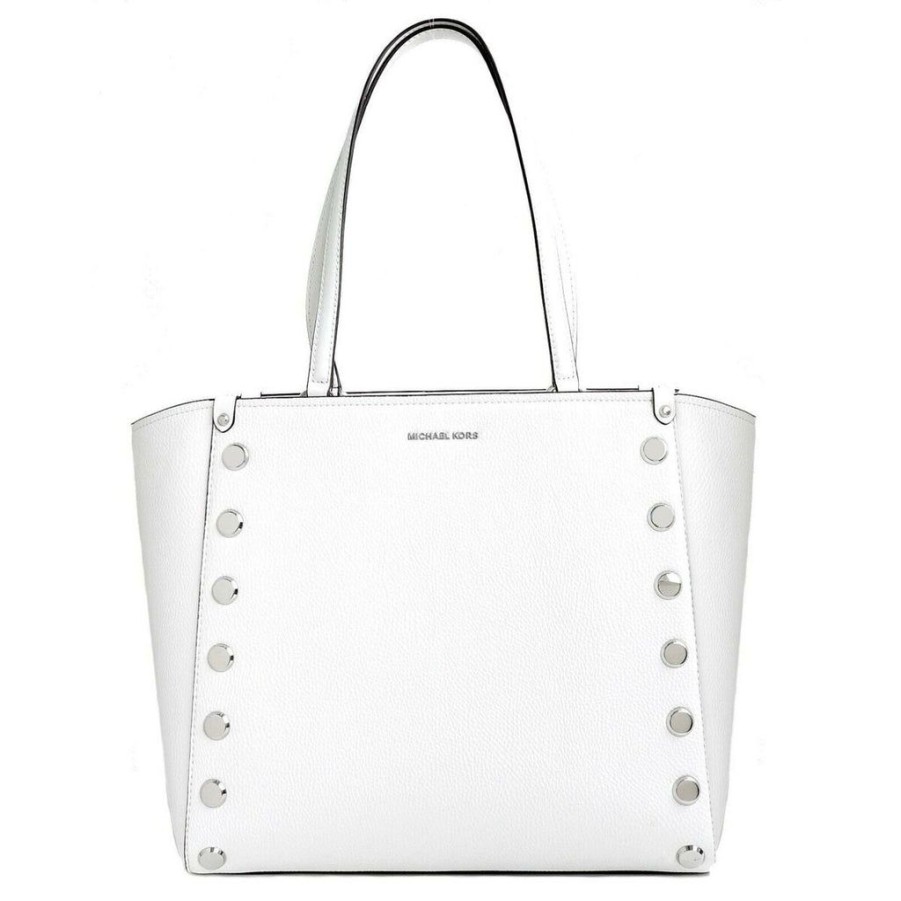 Handbags Michael Kors | Michael Kors Holly Stud Shoulder Bag Tote White 35 X 30 X 17 Cm