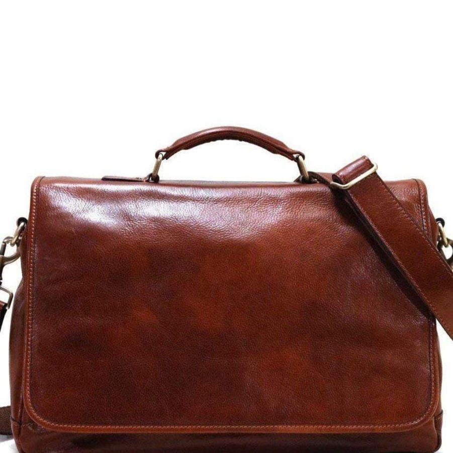 Men Floto Leather Satchels & Messengers | Floto Leather Centro Messenger Bag Vecchio Brown