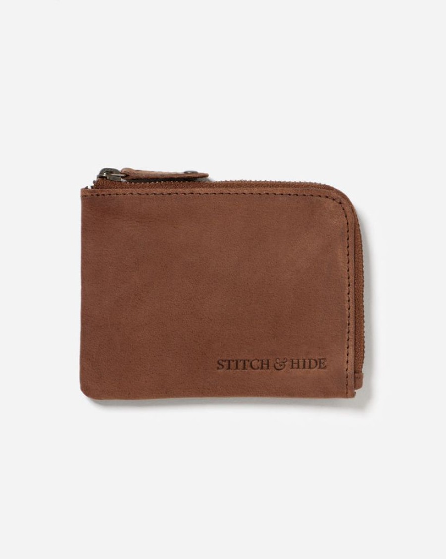 Wallets Stitch & Hide Bifold & Trifold Wallets | Stitch & Hide Leather Hendrix Zip Wallet Cafe Brown