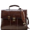 Men Floto Briefcases | Floto Leather Venezia Laptop Briefcase Vecchio Brown