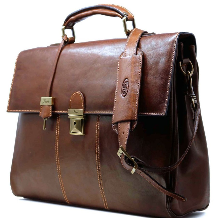 Men Floto Briefcases | Floto Leather Venezia Laptop Briefcase Vecchio Brown