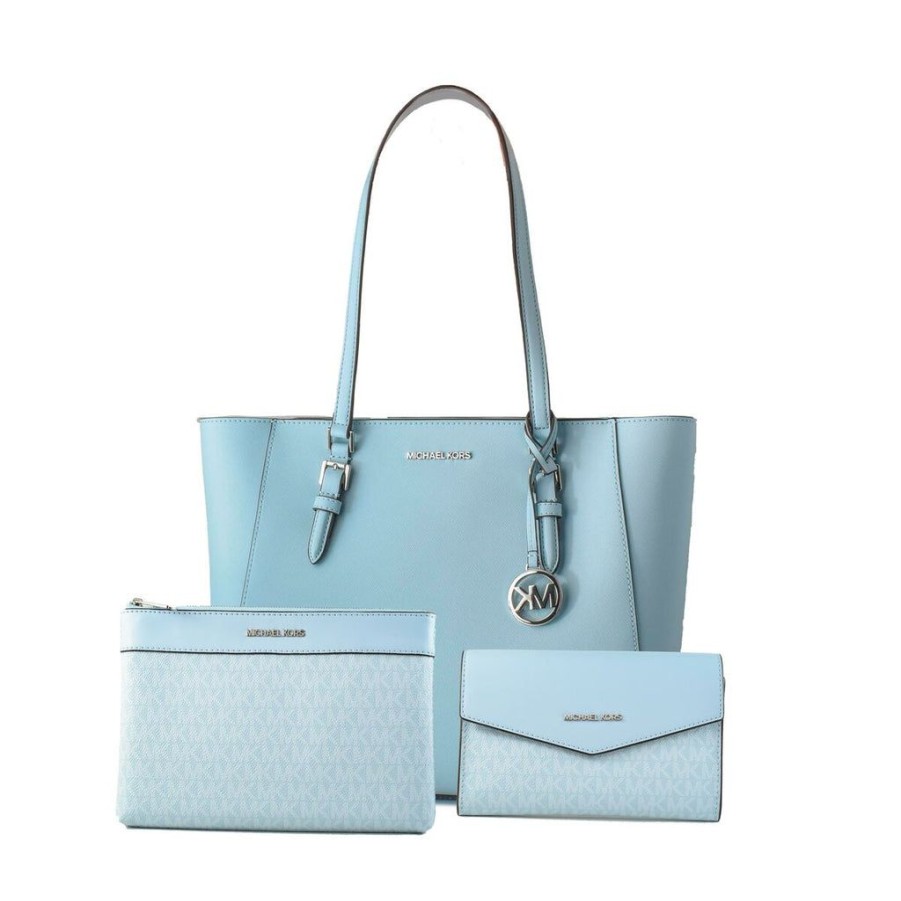 Handbags Michael Kors | Michael Kors Shoulder Bag Tote Charlotte Blue 42 X 27 X 11 Cm