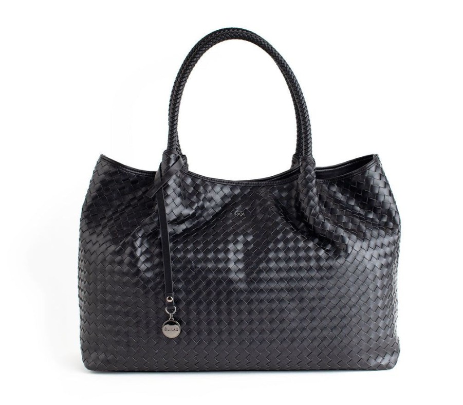 Handbags GUNAS NEW YORK | Gunas New York Naomi Black Woven Vegan Leather Tote Bag