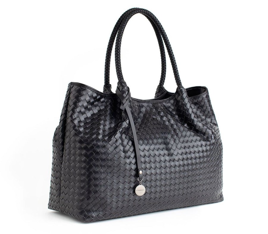 Handbags GUNAS NEW YORK | Gunas New York Naomi Black Woven Vegan Leather Tote Bag