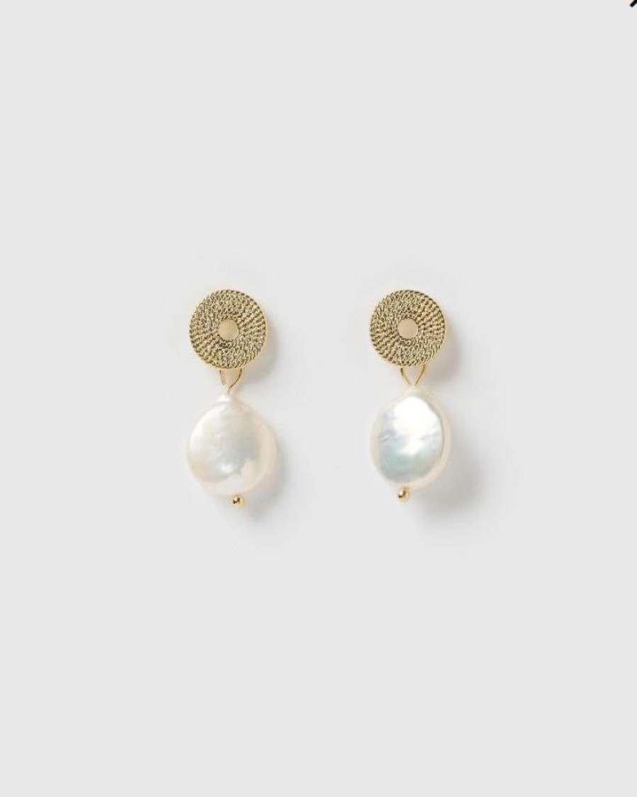 Jewellery Izoa Earrings | Izoa Cosmic Earrings Gold Freshwater Pearl