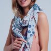 Women Q2 Scarves | Q2 Gray Cotton Silk Scarf With Flower Print