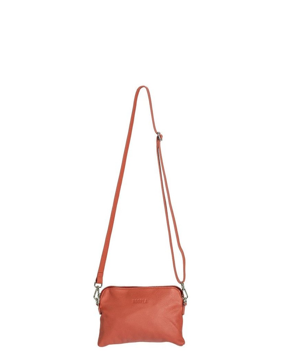 Handbags Hoopla | Hoopla Leather Mini Crossbody Slouch/Clutch Terracotta Brown