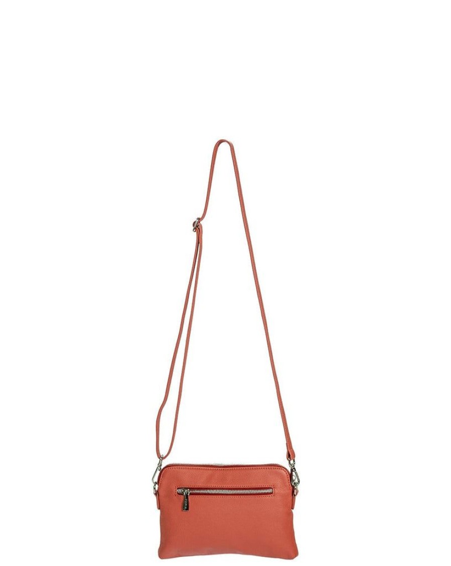 Handbags Hoopla | Hoopla Leather Mini Crossbody Slouch/Clutch Terracotta Brown