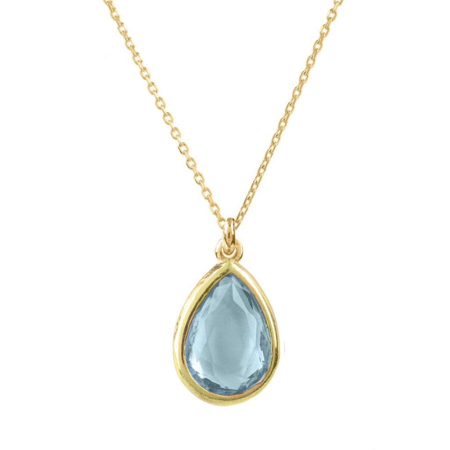 Jewellery LATELITA LONDON Necklaces | Latelita London Pisa Mini Teardrop Necklace Gold Blue Topaz