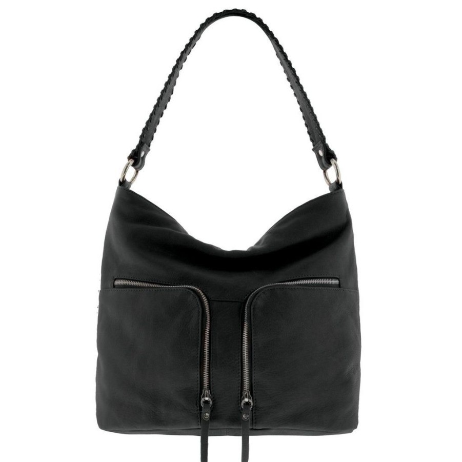 Handbags Gabee | Gabee Soft Leather Ash Double Zip Shoulder Bag Black