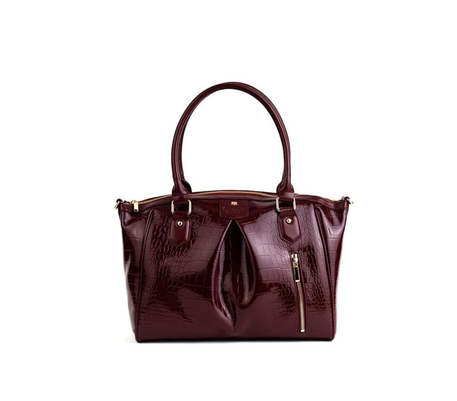 Handbags GUNAS NEW YORK | Gunas New York Madison Burgundy Croc Vegan Shoulder Bag