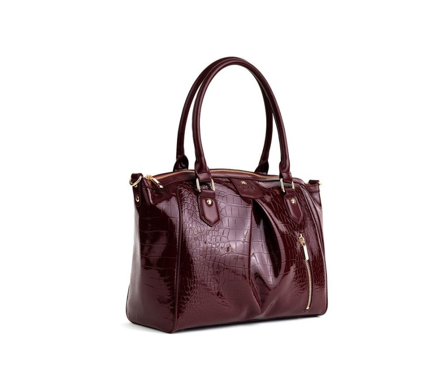 Handbags GUNAS NEW YORK | Gunas New York Madison Burgundy Croc Vegan Shoulder Bag