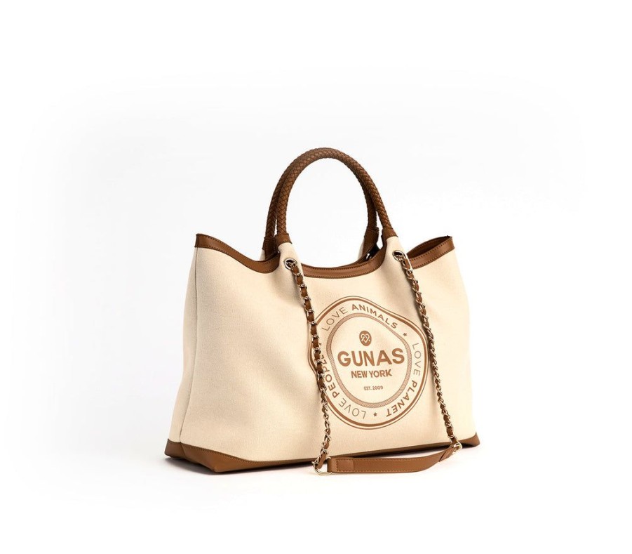 Handbags GUNAS NEW YORK | Gunas New York Ruth Off White Tan Vegan Canvas Tote