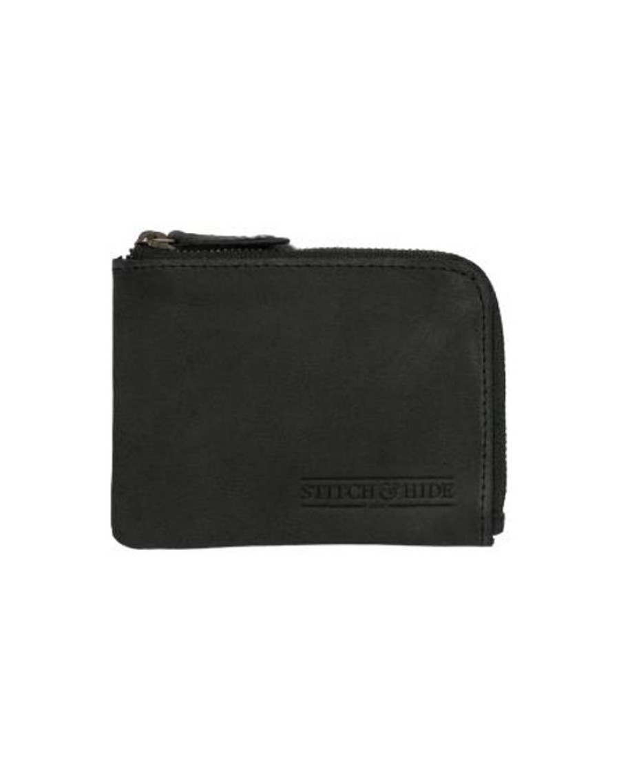 Wallets Stitch & Hide Bifold & Trifold Wallets | Stitch & Hide Leather Hendrix Zip Wallet Black