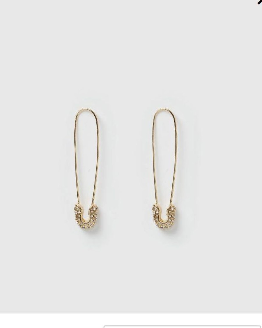 Jewellery Izoa Earrings | Izoa Justice Safety Pin Earrings Gold Crystal