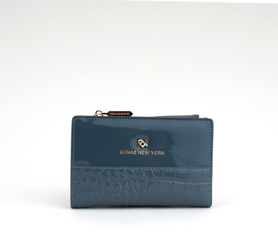 Wallets GUNAS NEW YORK Snap Closure Wallets | Gunas New York Madison Blue Vegan Leather Wallet