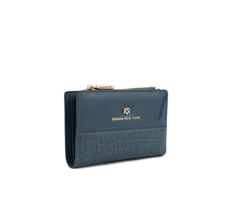 Wallets GUNAS NEW YORK Snap Closure Wallets | Gunas New York Madison Blue Vegan Leather Wallet