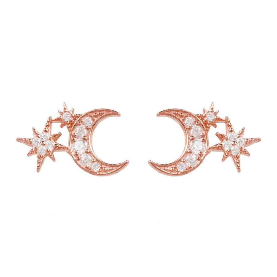 Jewellery LATELITA LONDON Earrings | Latelita London Moon And Starburst Small Stud Earrings Rosegold