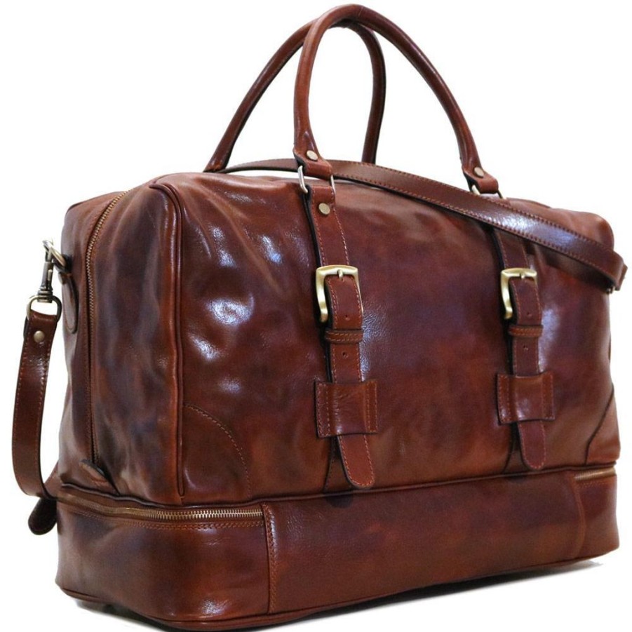 Handbags Floto Leather | Floto Leather Fc Drop Bottom Duffle Luggage Vecchio Brown