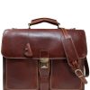 Men Floto Briefcases | Floto Leather Novella Briefcase Saddle Brown