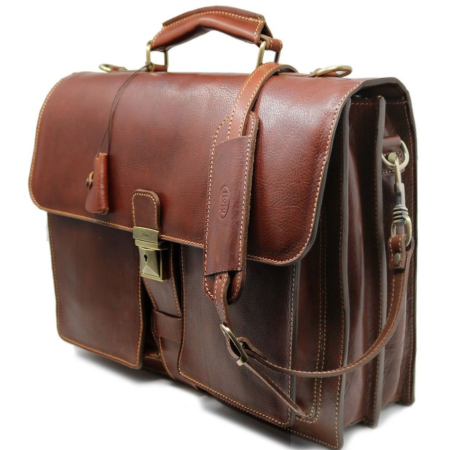 Men Floto Briefcases | Floto Leather Novella Briefcase Saddle Brown