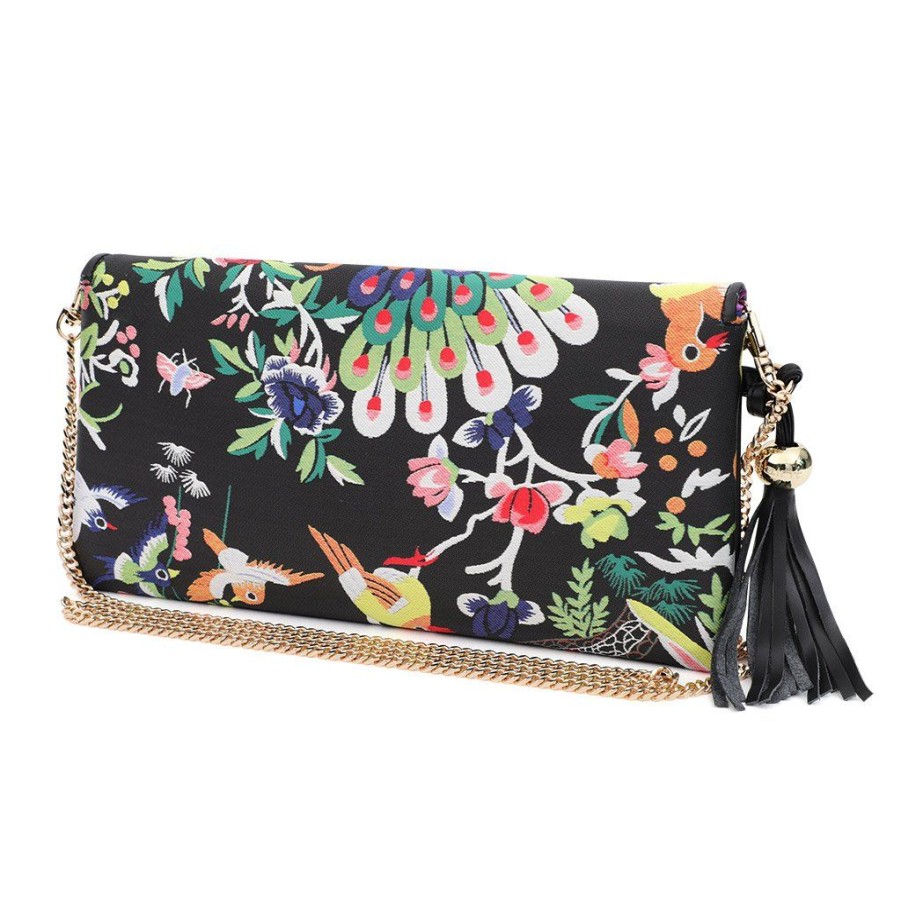 Handbags Desti Saint | Desti Saint Chinoiserie Suede Envelope Clutch Black